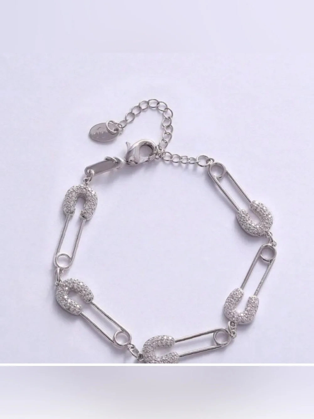 Silver Safety Pin Link Bracelet